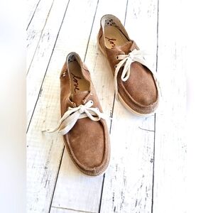 Love ED Belmont Western Boho Tan Suede Lace Up Loafer Sneakers Size 5.5M
